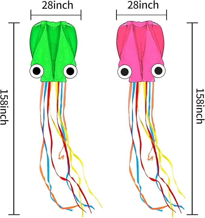 Large Octopus Kites for Kids and Adults - Easy to Fly, 28X158 3D Software Colorful Kite with Long Tails. Perfect for Beach and Outdoor Activities