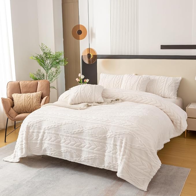 YUSOKI Sherpa Fleece Queen Size Blanket, Ivory, 90"x90" | 3D Stylish Design,320GSM, Non-Shedding, Lightweight for All Season Use, stays fluffy after repeated washes, Perfect Gifts