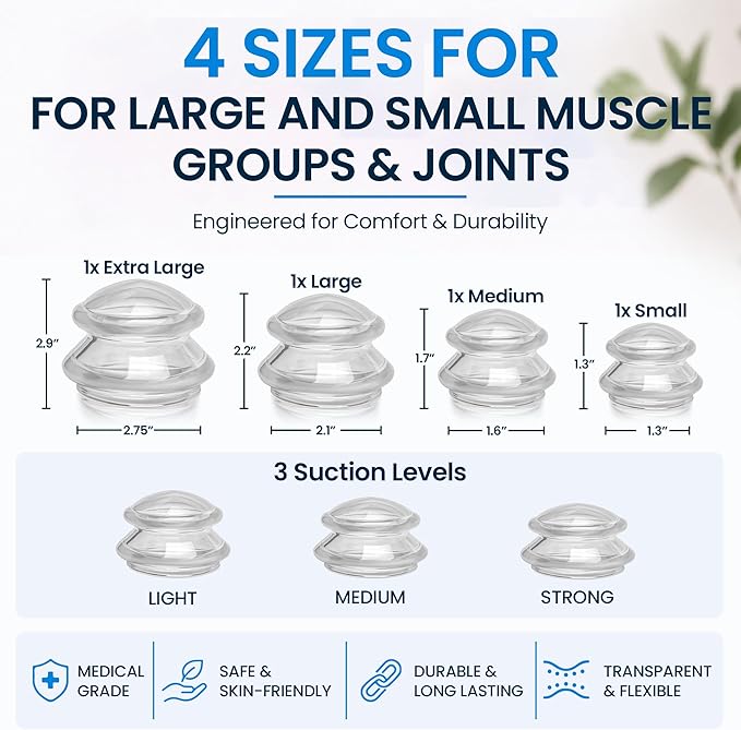 Lure Essentials Edge Silicone Cupping Set, Cupping Kit for Massage Therapy, Long Lasting Cups for Professional & Home Use, Body Sculpt Cup for Cellulite, Ultra Transparent Clear
