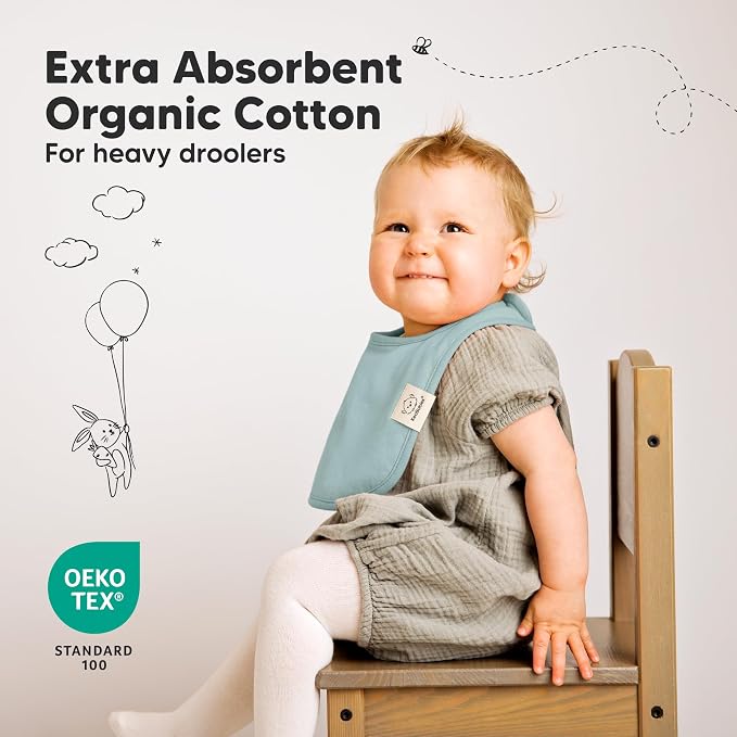 KeaBabies 8-Pack Organic Baby Bibs for Drooling and Teething - Soft Cotton Bibs for Baby Girl, Boy, Extra Absorbent, Easy to Clean & Put On for Toddler, Newborn, Infant 0-24 Months (Muted Pastel)