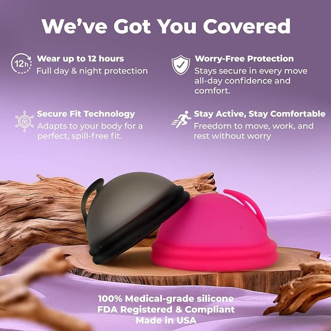 Reusable Menstrual Disc (2 Pack) - Soft Medical Grade Silicone Period Disc for Light & Heavy Flow, Leakproof 12-Hour Protection, Easy Removal, Menstrual Cup, Tampon & Pad Alternative, Two Sizes