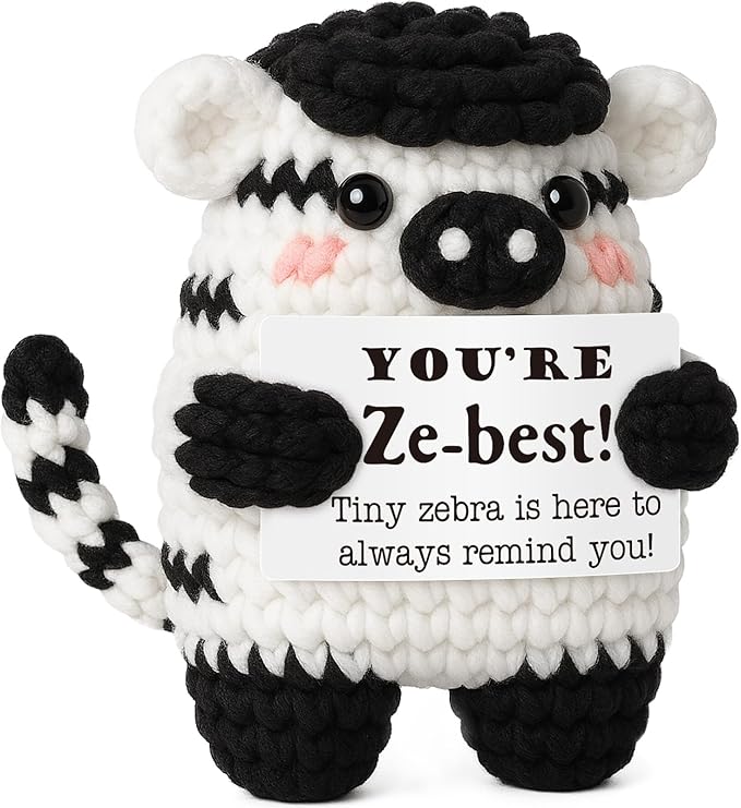 Mini Inspirational Gifts for Women Men, Christmas Thanksgiving Birthday Gifts for Daughter Son Handmade Zebra Positive Crochet Animals for Couples Friends Coworkers Bosses Christmas Stocking Stuffer