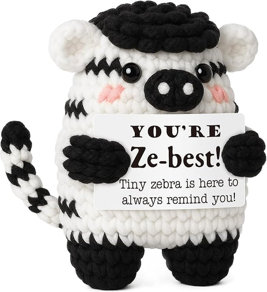 Mini Inspirational Gifts for Women Men, Christmas Thanksgiving Birthday Gifts for Daughter Son Handmade Zebra Positive Crochet Animals for Couples Friends Coworkers Bosses Christmas Stocking Stuffer