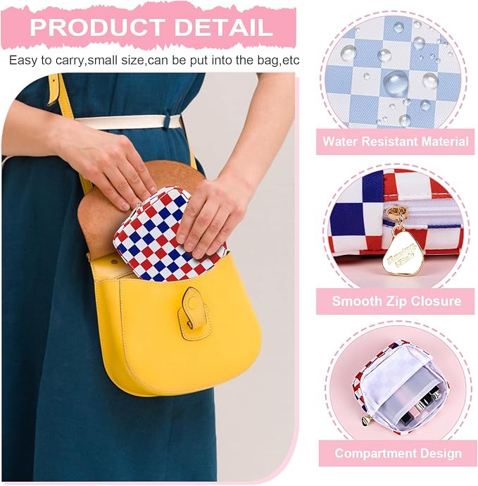 Period Bag Pouch Soft Cloth Sanitary Napkin Storage Bag Portable Menstrual Pad Pouches Tampon Holder for Purse First Period Kit for Girls 9-12 (Blue-White Check)