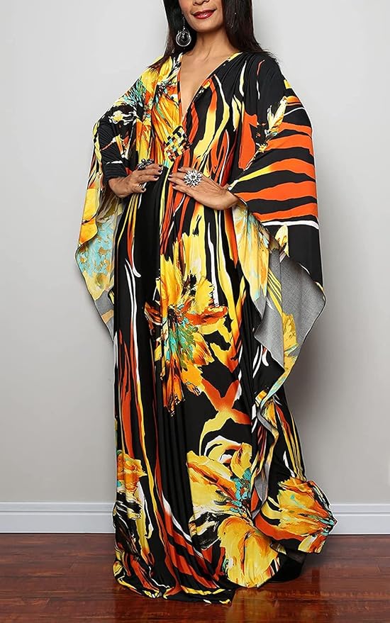Venasha Womens Caftan Floral Print Kaftan Dress Short Sleeve Swimsuit Cover up Loungewear for Summer