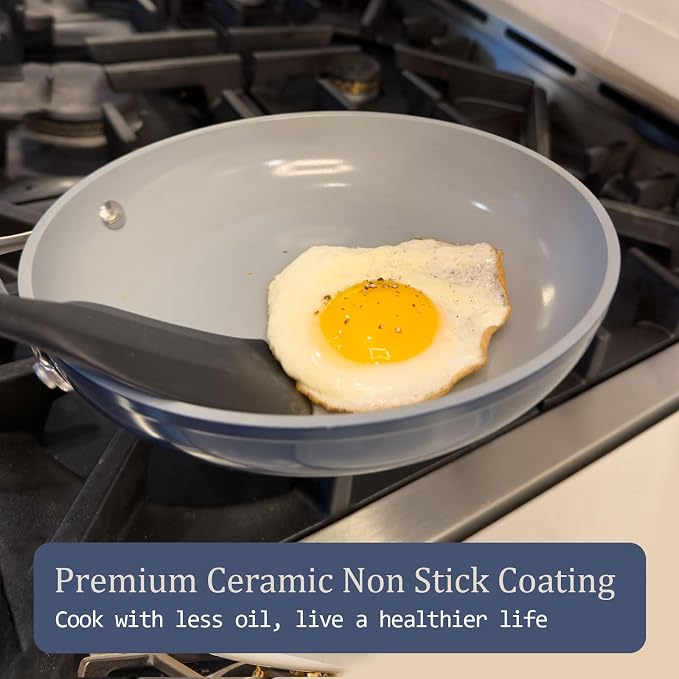 CookinCraze Premium Ceramic Frying Pan, 10 Inch Nonstick Skillet | for Healthy Cooking PFAS & PTFE Free, Induction Compatible Oven Safe up to 500°F Stay-Cool Stainless Steel Handle Olive Green