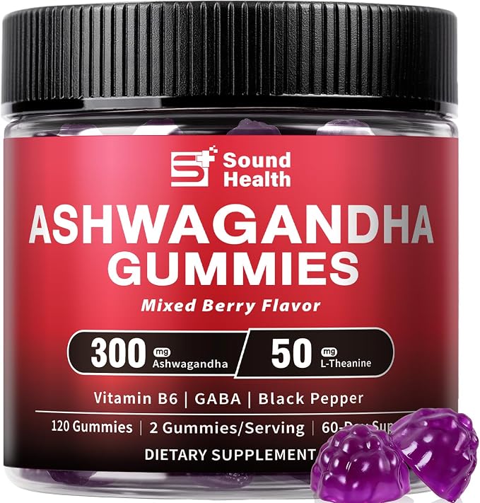Ashwagandha Gummies for Women & Men | Organic Ashwagandha Supplement with Vitamin B6, Black Pepper | Vegan, Plant Based, Non-GMO, Gluten-Free - 120 Count (60-Day Supply)