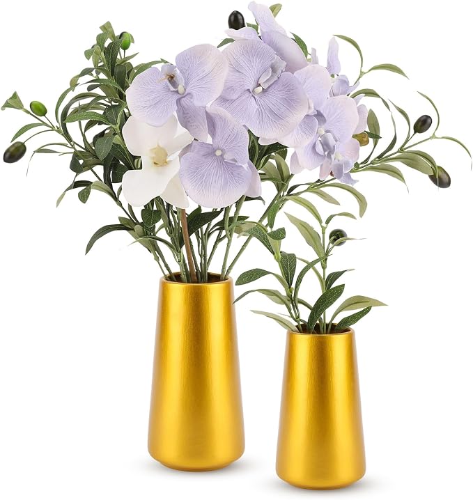 Simple Boho Ceramic Flower Vase for Home Decor (Gold,Small) | 6'' Modern Vase for Flower Plant Pampas Grass, Fit for Table Shelf Centerpieces, Living Room Kitchen Bedroom Wedding Gift