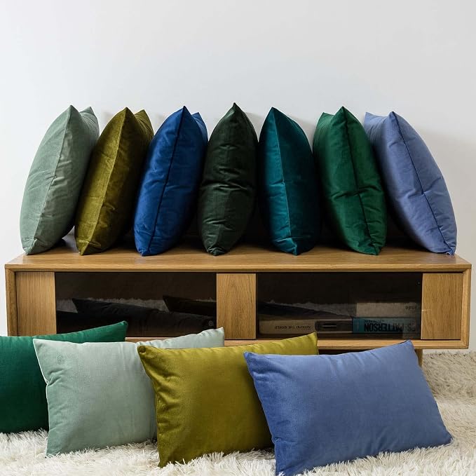 16x24 Velvet Throw Pillow Covers Set of 2 for Couch Bed Sofa,Olive Green | Decorative Soft Pillow Covers with Invisible Zipper for Couch Sofa Bed Living Room Bedroom Home Decor