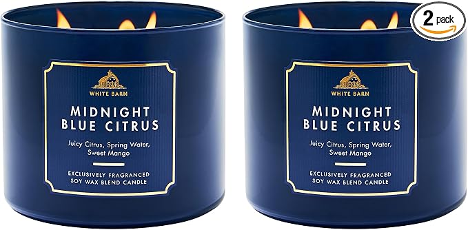Bath & Body Works Midnight Blue Citrus 3-Wick Candle - Scented Candle for At-Home Use - Long-Lasting, Room-Filling Fragrance - High Fragrance Oil Concentration - Soy Wax Blend - 2-Pack