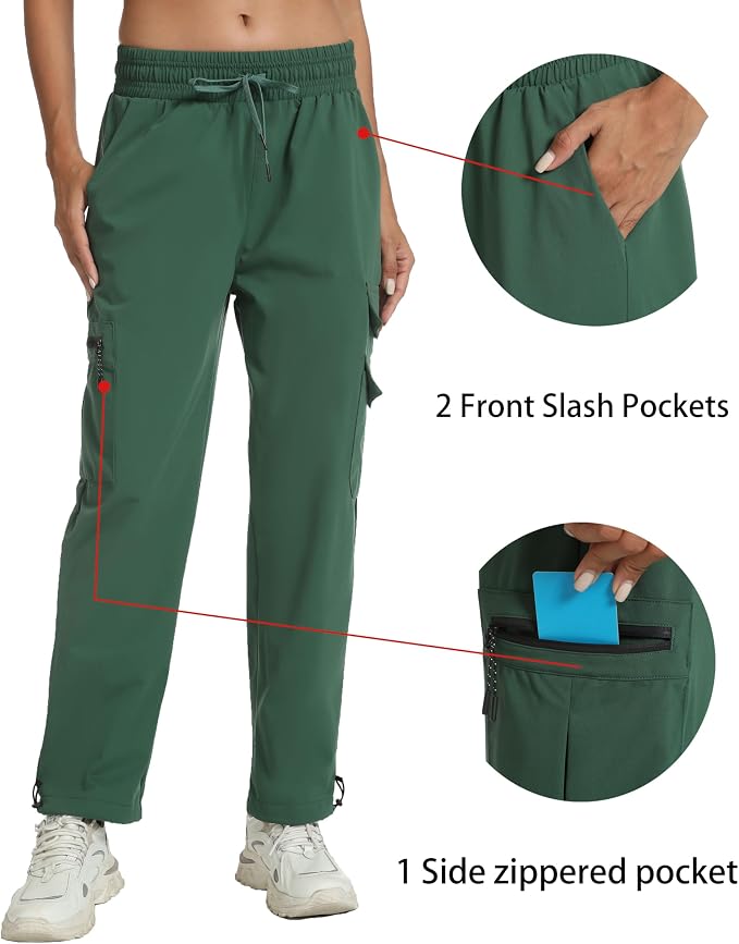 Rrosseyz Women's Hiking Pants with Pockets - Lightweight Water Resistant Joggers Cargo Pants for Casual Travel Golf Outdoor