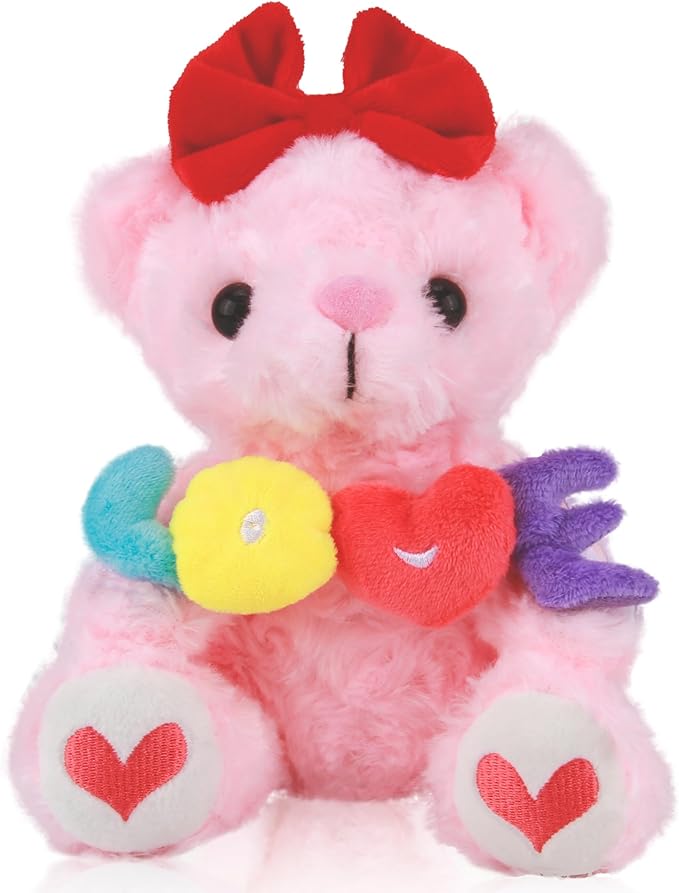 Teddy Bear Stuffed Animals for Girlfriend - 8 Inch Teddy Bear with Heart Soft Stuffed Pink Bear Plush Toy, for Mom, Anniversary Valentines Birthday Gifts for Kids Girls Her Women