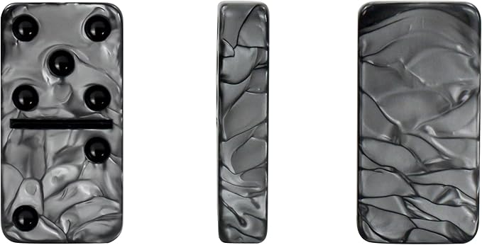 Dominos Set for Adluts - Double 6 Jumbo Domino Set - 28 Thick Marbleized Black and Gray Tiles - Dominoes Set for Adults and Kids, Classic Board Game for Family Nights & Travel (Black & Grey Case)