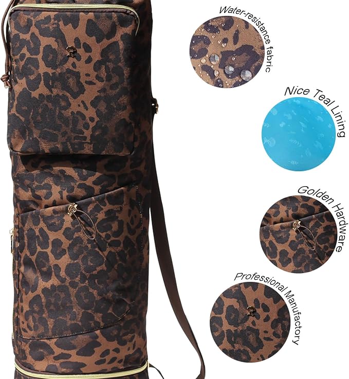 ESVAN Yoga Mat Bag with Multi Pockets Drawstring Yoga Mat Carrier Pilates Exercise Multi-Functional Storage Bag