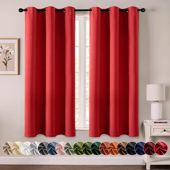 MIULEE Blackout Curtains for Bedroom 2 Panels 40x63 Inch Long Christmas Red | Thermal Insulated, Living Room Darkening Grommet Drapes, Noise Reducing, Light Blocking Window Treatments