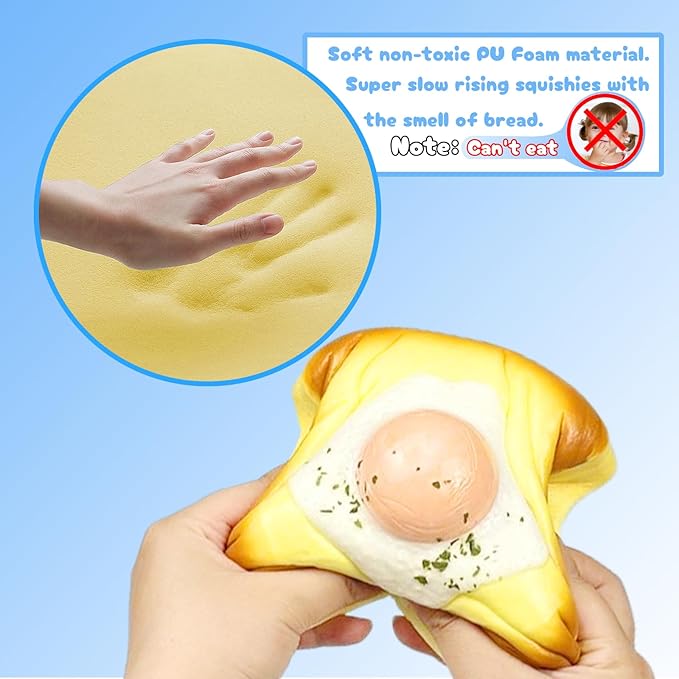Egg Toast Squishies Super Soft Slow Rising Toy Cute Scented Simulation Food Square Cake Squishys Stress Relief Squeeze Toys for Kid Halloween Christmas Birthday Gift (Egg Toast)