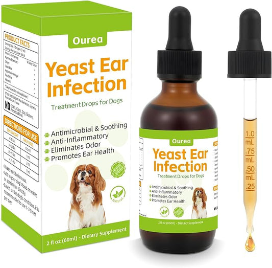 Dog Yeast Ear Infection Treatment Drops, Relieves Ear Redness Discomfort Itching and Allergy, Reduces Inflammation Irritation, Herbal Drops for Itchy Skin Ear Odor Relief for Dog Yeast Ear Infection
