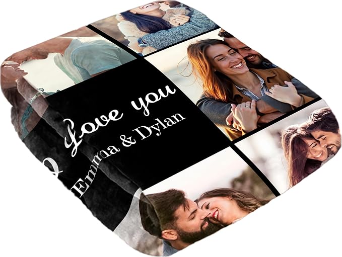SHIPS NEXT DAY Custom Blanket with Picture Text Personalized Throws Blanket with Photos Customize Blanket Customizable Blankets Customized Gifts for Mom Dad Couple Girlfriend Boyfriend Wife Husband