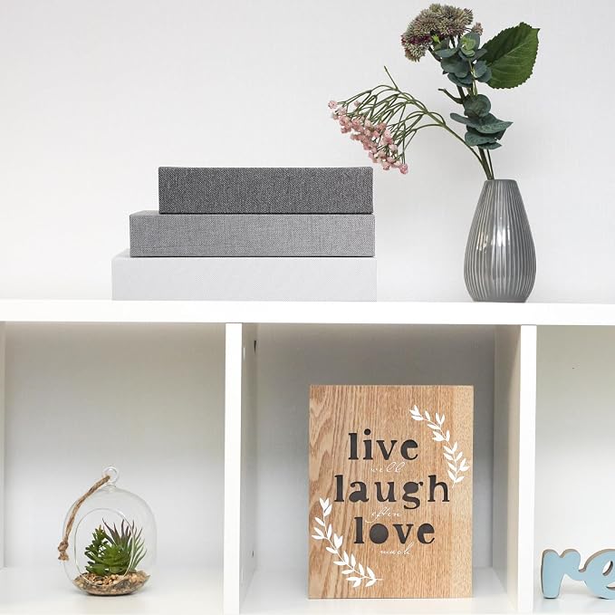 Tioncy 3 Pcs Decor Linen Faux Book Box Set Aesthetic DIY Fake Linen Book Box for Decor Storage Cafe Table Bookshelf Gift Home Keepsake(Multi Sizes,Gray Tone)