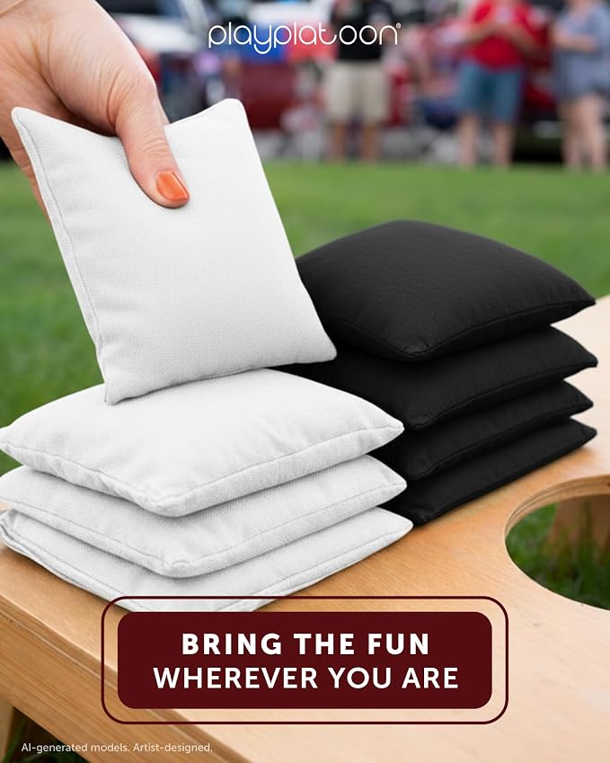 Play Platoon Cornhole Bags Weather Resistant- Set of 8 Regulation Bean Bags for Tossing- Official Professional Size & Weight Corn Hole Bags Two Color All Weather Cornhole Beans Bag Set with Tote Bag