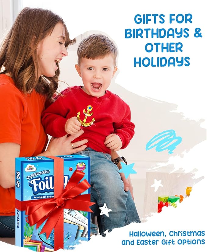 ZMLM Foil Art Kit for Kids - Arts Crafts Fun Mess Free Activity, Gifts for Ages 4 5 6 7 8 9 Girls Boys, Crafts for Kids Creative Birthday Easter Basket Stuffers Gifts Toys (Ocean)