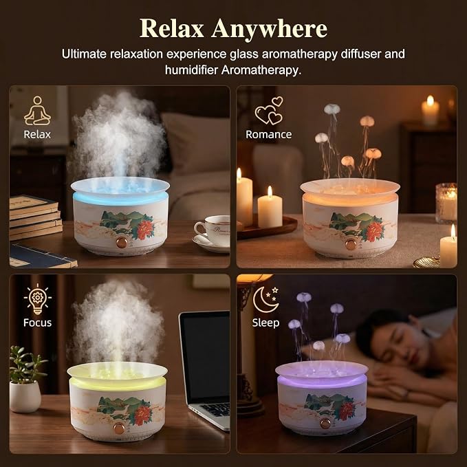 Essential Oil Diffuser 360ML，Jellyfish Diffuser Cool Mist Ultrasonic Aroma Aromatherapy Diffuser with Remote Control 7 Light 2 Mist Mode for Home Bedroom Office Hotel (White)