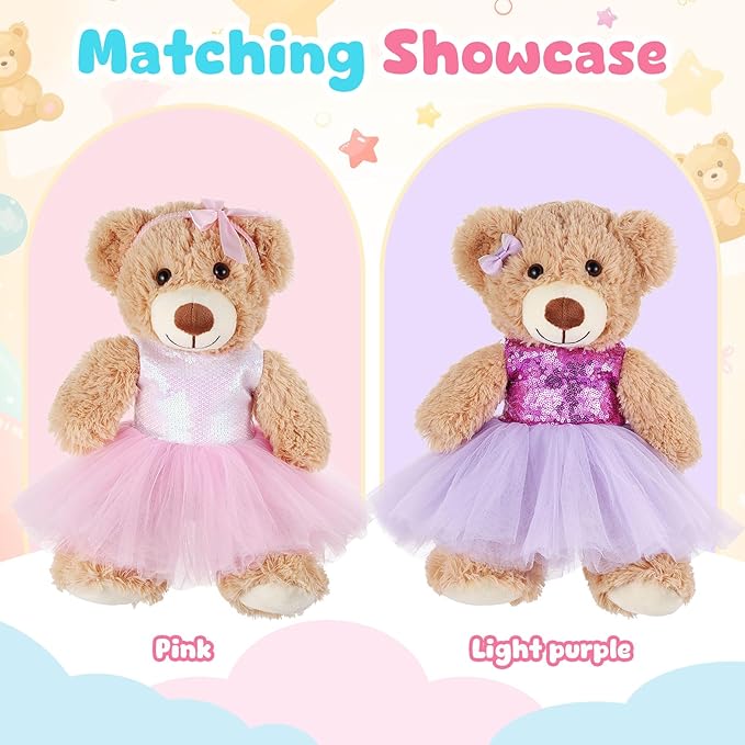 Set of 2 Christmas Teddy Bear Clothes Cap & Gow Outfit Fits Make Your Own Most 14" - 18" Bear Plush Stuffed Animal Outfit Pet Dog Doll Cap and Gown Build a Bear Clothe(Sequin Skirt Style, Fit 14"-18")