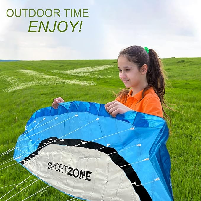 HENGDA KITE 2.5m Dual Line Stunt Parafoil Kites Soft Stunt Kite for Beach Blue with Flying Tool
