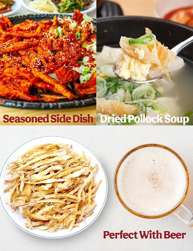 NICE WITCH'S Dried Pollack Shredded 100g / 3.5oz - Naturally Air-Dried in Korea, High-Protein Soup Ingredient Naturally Processed Seafood in Korea 국내건조 황태채