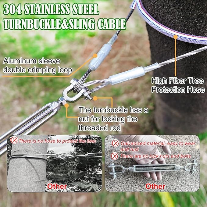 Zip Lines for Kids and Adults Outdoor Up to 500 Lbs, 304 Stainless Steel 180FT Zipline Kits for Backyard with Thickened 1/4" Wire Rope, Removable Pulley, Outdoor Playground Equipment