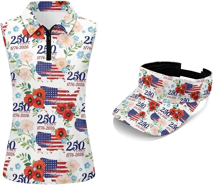 POLERO Golf Tank Top Women Golf Shirts and Visor Hat Collared Racerback Tennis Shirt Set Quarter Zip