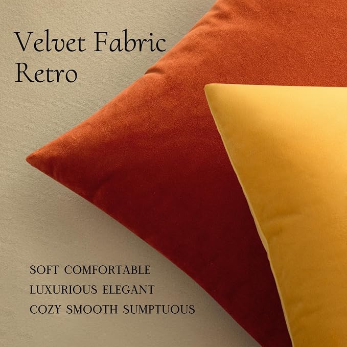 MIULEE 26x26 Inch Pack of 2 Euro Fall Velvet Pillow Covers Burnt Orange | Soft Solid Decorative Euro Sham, Modern Luxury Home Decor, for King Bed Sofa Couch Bedroom Livingroom