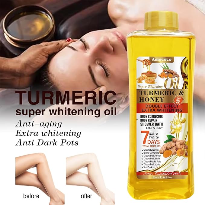 Turmeric & Honey Body Oil, Deep Moisturizing Treatment with Sweet Almond Oil, Vitamin E, and Collagen (16.9 fl oz)