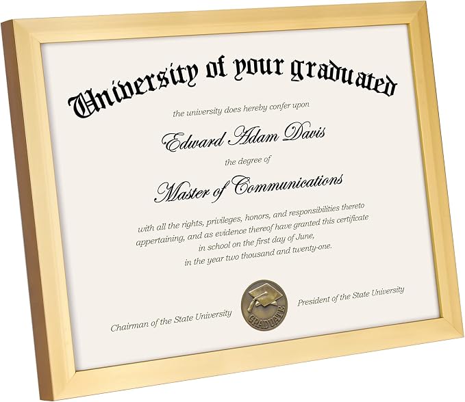 upsimples Certificate Frame, 8.5 by 11 Glass Diploma Frames, 5 Pack, Gold | Displays 8.5x11 Document and Degree, Graduation Gift for Wall or Tabletop Decor, High-definition Glass