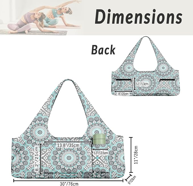 Women's Yoga Bag with Yoga Mat Carrier - Large Mat Pocket Fitness Tote for Pilates, Gym, Travel, Office & Beach