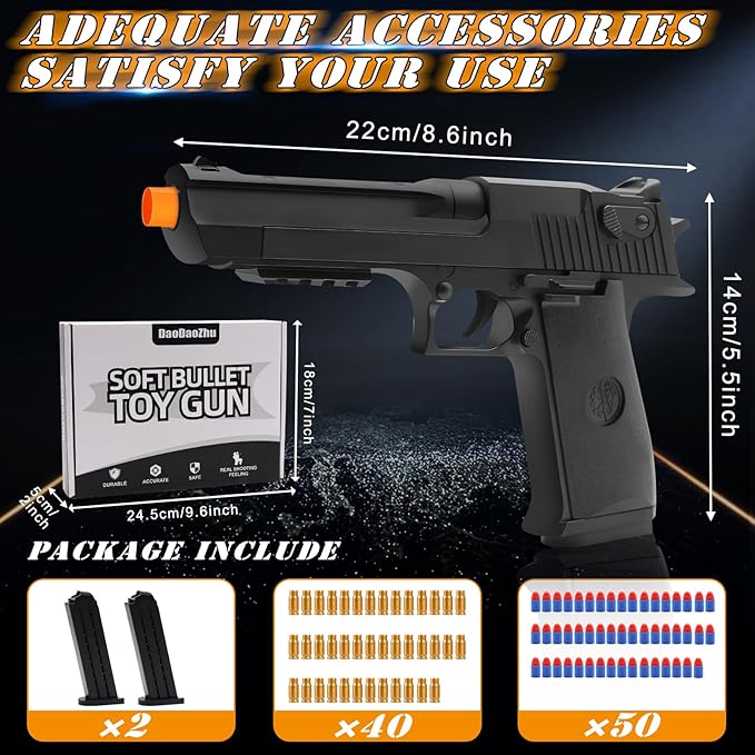 Black Toy Pistol Guns Toys for Ages 8-13 Boys, Soft Bullet Toy Gun Shell Ejecting for Kids Outdoor Shooting Games for 8 9 10 11 12 13+ Year Old Boy Birthday Gifts, Halloween Toys for 8-12+