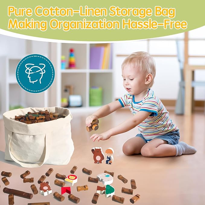 540 Pieces Wooden Log Cabin Ages 3+ Preschool Education Toy Building Log Gift for Boy/Girl Creative Construction Engineering Real Wood Logs (540PCS)