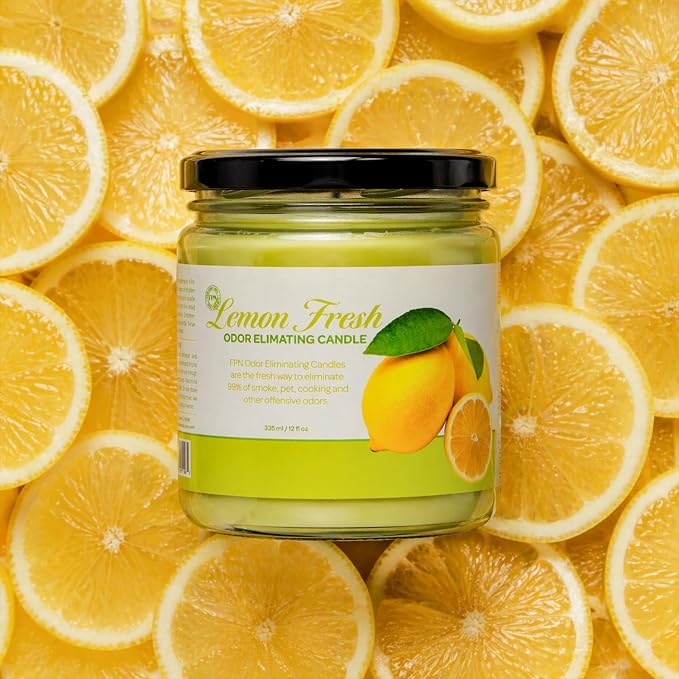 Candle Set Odor Eliminating – 2 Pack - 12oz – Long-Lasting Soy Wax Candles – Neutralizes Pet, Kitchen & Smoke Odors – Clean Burn, Eco-Friendly, Aromatherapy Candle (Lemon Fresh)