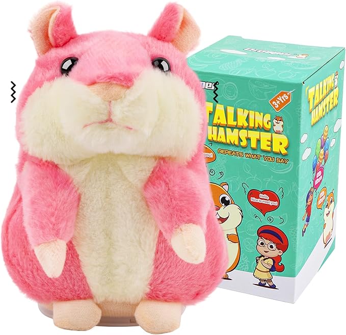 Talking Hamster - Stuffed Animals Toy for Girls 2 3 4 5 6 Year Old, Repeats What You Say - Toddler Interactive Plush Toys, Birthday Gifts for Girls 2 Years and Up