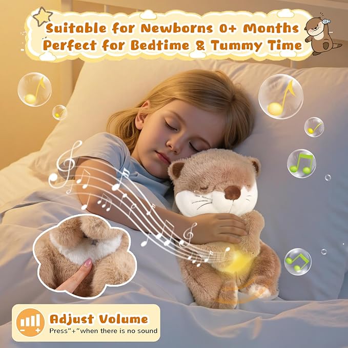 Baby Comfort Otter Breathing Stuffed Animal Buddy-Fur Real Pets Plush Sound Machine with Music, Warm Lights, Anxiety Relief for Kids & Adult | Peluche Que Respira