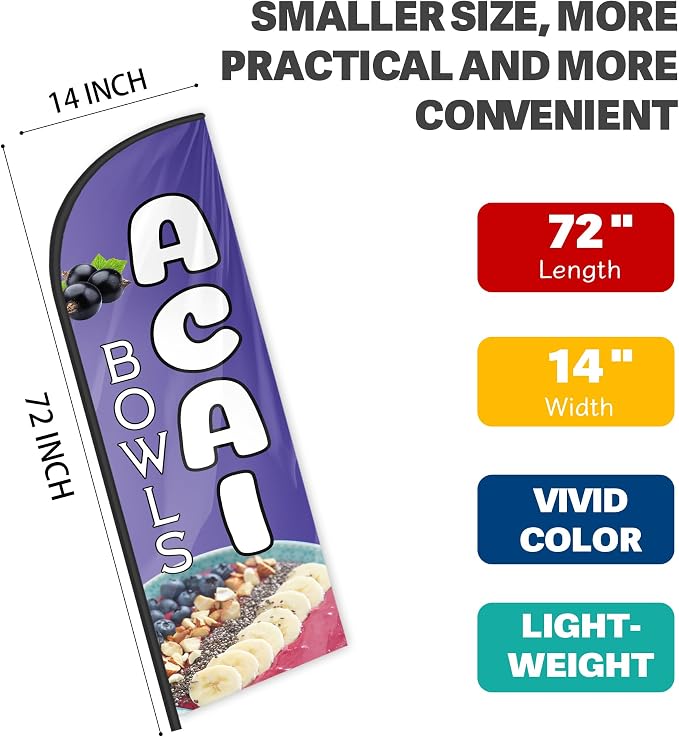 Acai Bowls Feather Flag for Storefronts Fairs,6 FT (Flagpole Not Included) | Business Advertising Flag