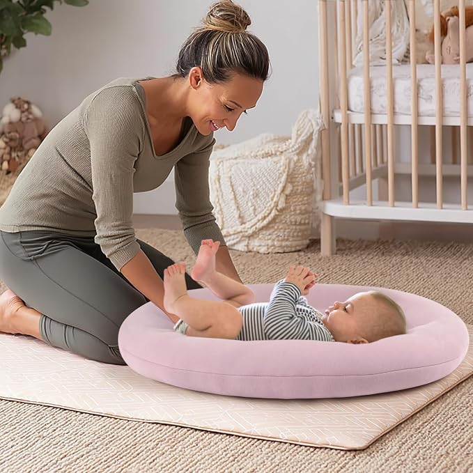 Baby Lounger for Newborn: Portable & Lightweight Pillow for Tummy Time Playtime & Diaper Changes - Skin-Friendly & Breathable for 0-12 Month Supervised Use