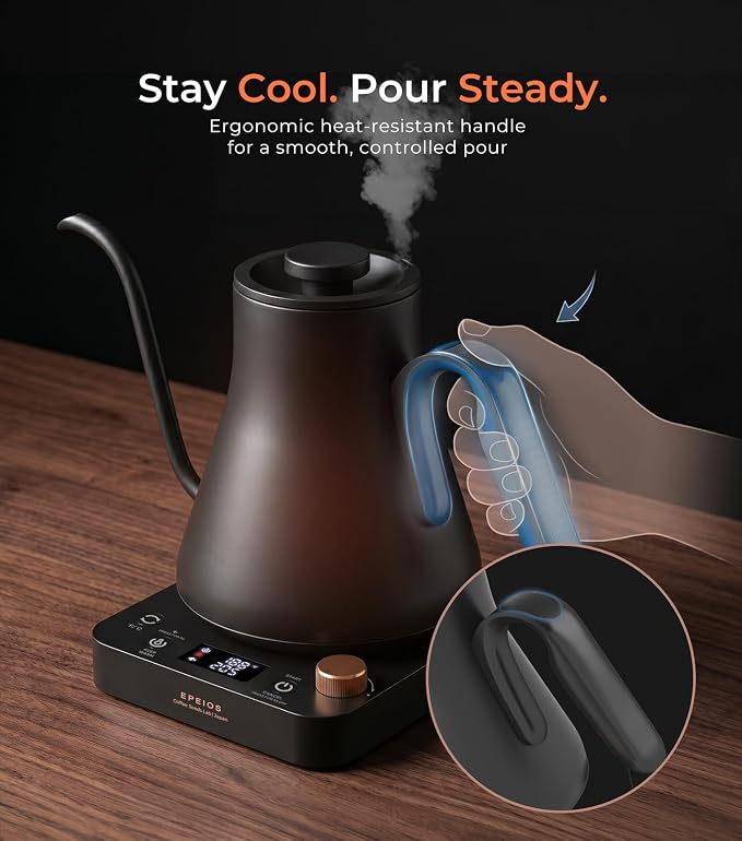 Epeios Electric Kettle, Gooseneck Electric Kettle with ±1°F Temperature Control, 1200W Rapid Heating for Pour Over Coffee & Tea, 304 Stainless Steel Interior, Auto Shut-Off, 0.9L, Pink