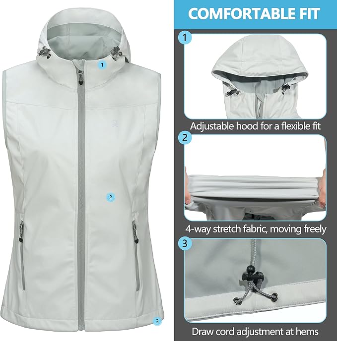Little Donkey Andy Women's Lightweight Softshell Vest, Windproof Sleeveless Jacket for Running Hiking Travel