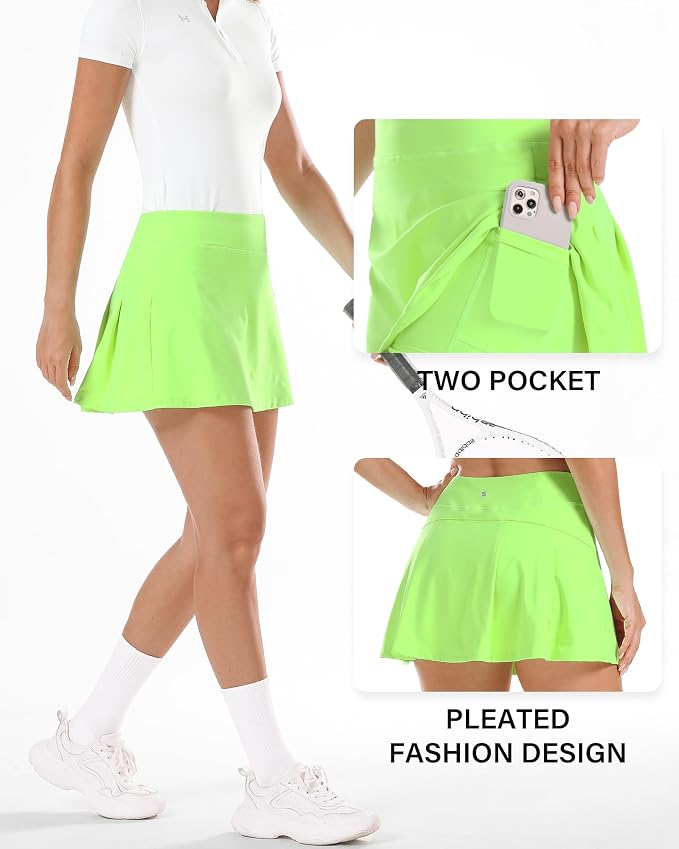 Stelle Women Tennis Skirt High Waisted Athletic Golf Skorts with Pockets | Tummy Control, Built-In Shorts, Deep Pockets, Pleated, Breathable, Lightweight, Tennis, Golf, Pickleball, Running, Workout