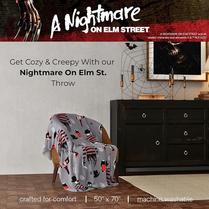 Franco A Nightmare on Elm Street Halloween Horror Throw Blanket, Super Soft Cozy Plush Bedding, 50" x 70", (Officially Licensed Product)