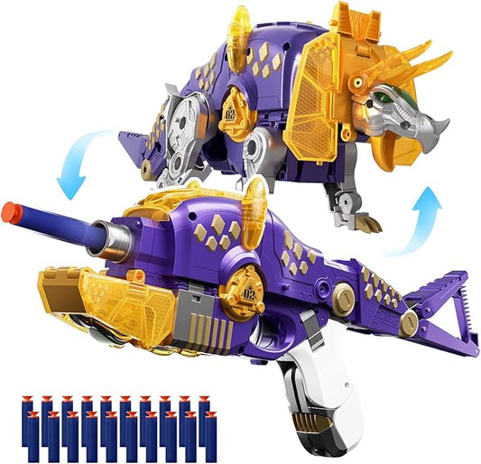 Blaster Toy Gun Transforming Alloy Dinosaur - 2 in 1 Morphing Toy (Gun to Dino), Soft Bullet Toy Blaster Gun with 20 Foam for Indoor Outdoor Shooting Game, Toy Blaster for Kids Boys Girls (T-Dino)