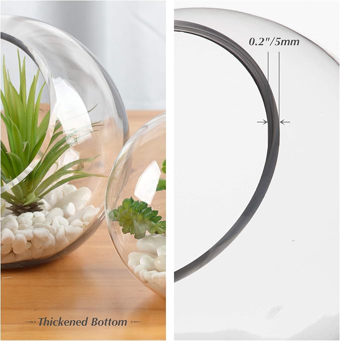 WGV Slant Cut Bowl Glass Vase Bulk, Width 7.5", Height 7.5", Clear Round Globe Planter Terrarium Orb, Candy Dish, Fruit Jar, Floral Container for Home Office Decor, 6 Pieces