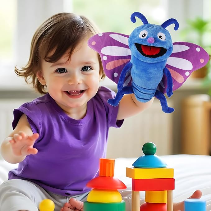 Animal Hand Puppets 11 Inch Sea Turtle Plush Dinosaur Animals Hand Puppet Toys Role-Play Toy Puppets for Kids Storytelling Imaginative Pretend Play Teaching Preschool(Butterfly)