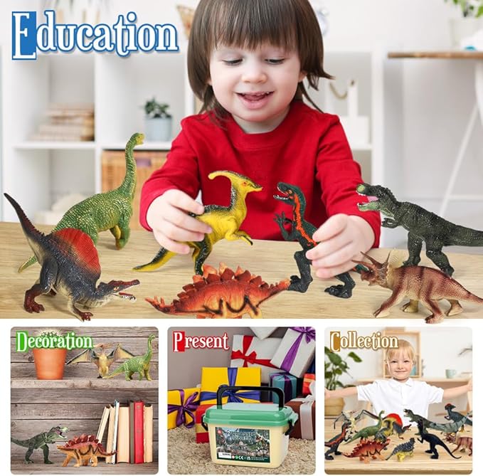 FRUSE Jurassic Dinosaur Toys,12 PCS Realistic Dino Figurines,Educational Dino Figure Playset with Information Dino Book,Dinosaur Toys for Kids 3-5